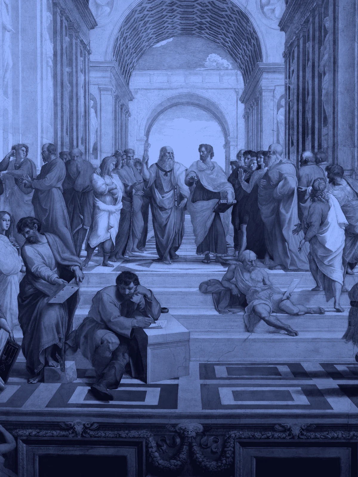 La Escuela de Atenas, detalle en positivo